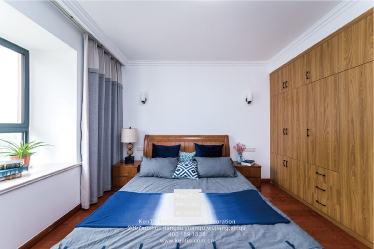 南石湖花园新中式三居室卧室装修实景案例