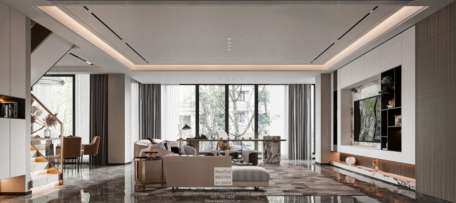 建发泱誉现代轻奢风格复式客厅装修效果图