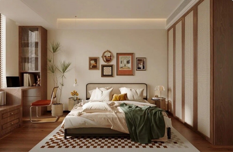现代复古两居室从卧室装修效果图