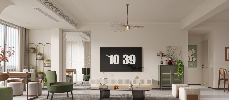 现代法式两居室客厅装修效果图